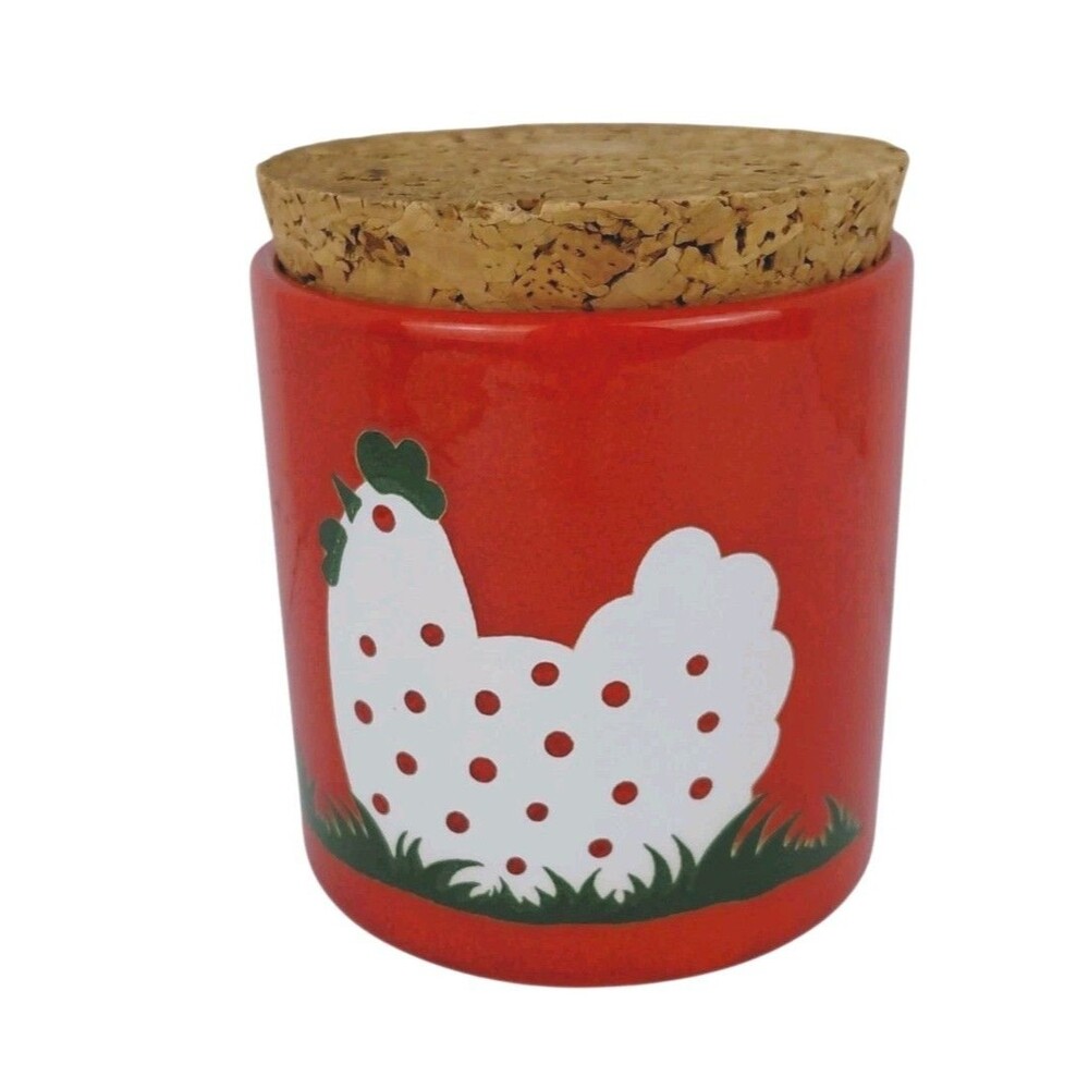 Waechtersbach Canister Jar Red Kitsch Chicken w Cork Lid West Germany Vtg